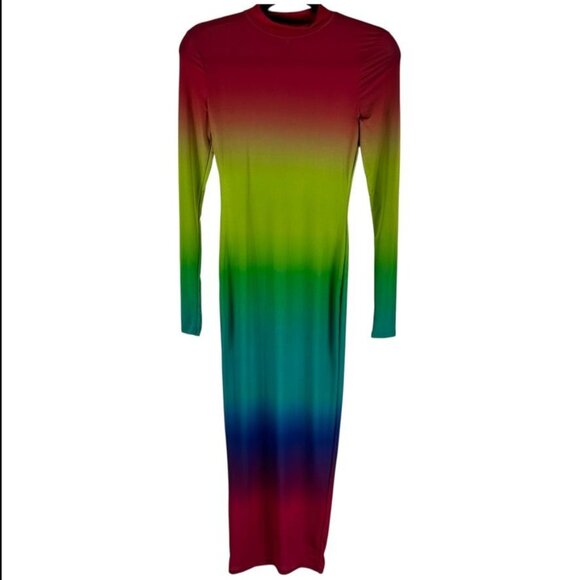 K Too Womens Long Sleeve Gradient Maxi Dress Red/Green/Blue Size M - Picture 1 of 9